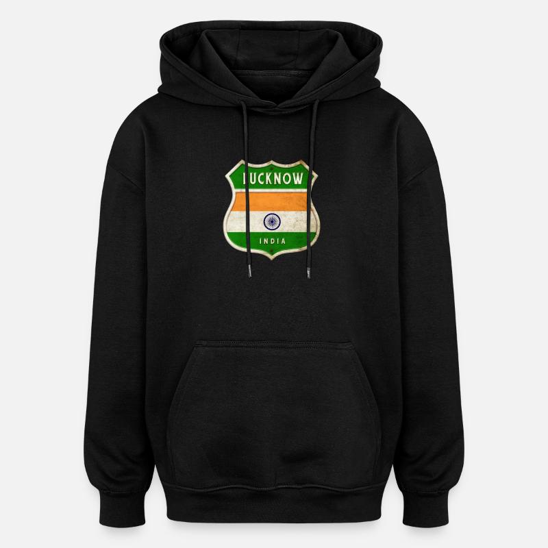 Lucknow Inde Armoiries Drapeaux Design - Sweat à capuche oversize unisexe - noir