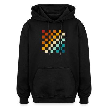 Retro-Schachbrett - Oversized Unisex Hoodie - Schwarz - Vorne - Noah (186cm)