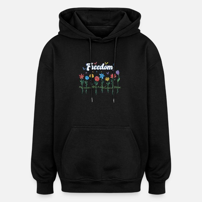 Liberté Fleurs Papillons Liberté Design - Sweat à capuche oversize unisexe - noir