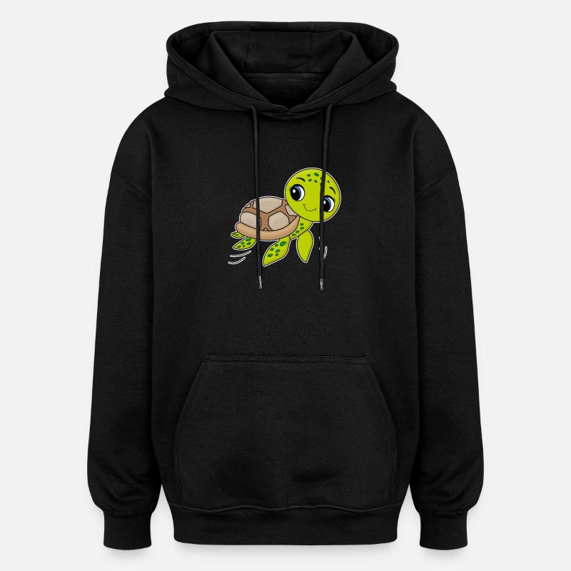 Turtle, cute animal, ocean - Oversized Unisex Hoodie - black