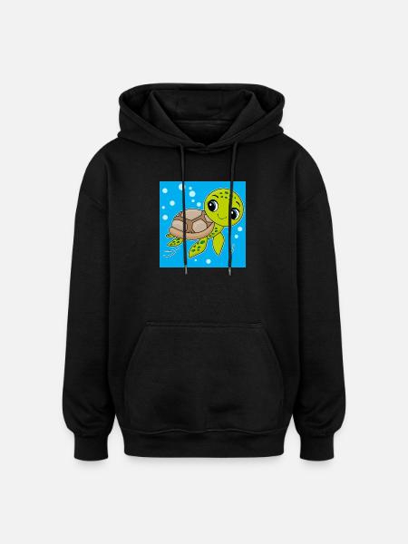 Turtle, cute animal, ocean - Oversized Unisex Hoodie - black