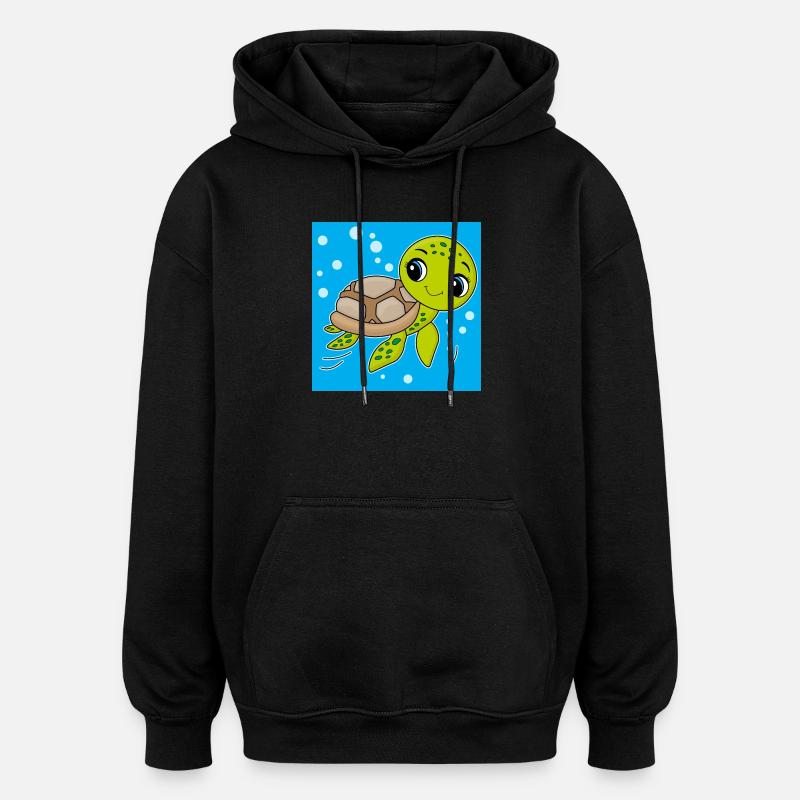 Tortue, animal mignon, océan - Sweat à capuche oversize unisexe - noir