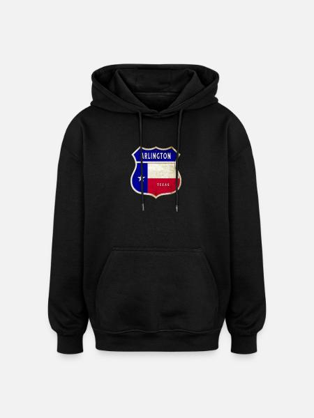 Arlington Texas Crest Flag Design - Oversized Unisex Hoodie - black