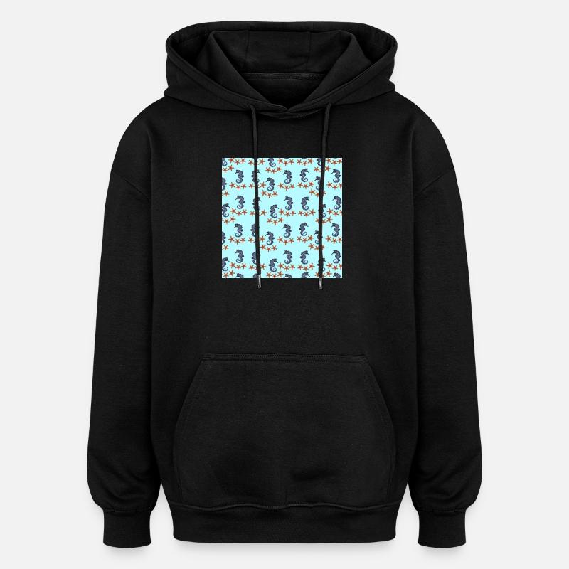 sommerkleidung tiermuster, Seepferdchenmuster - Oversized Unisex Hoodie - Schwarz