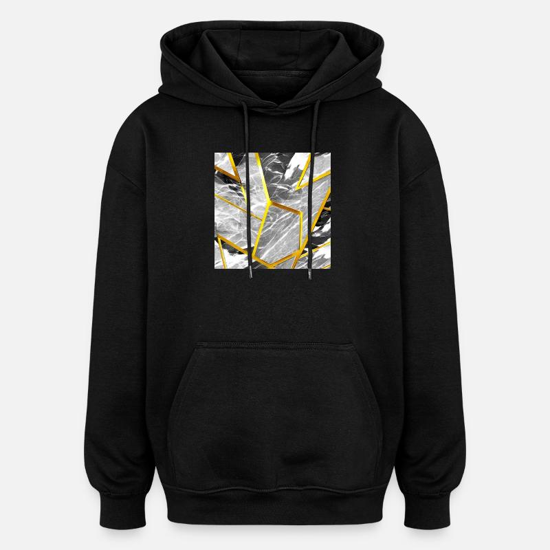 Marmor Schwarz-Weiß Gold Textur - Oversized Unisex Hoodie - Schwarz