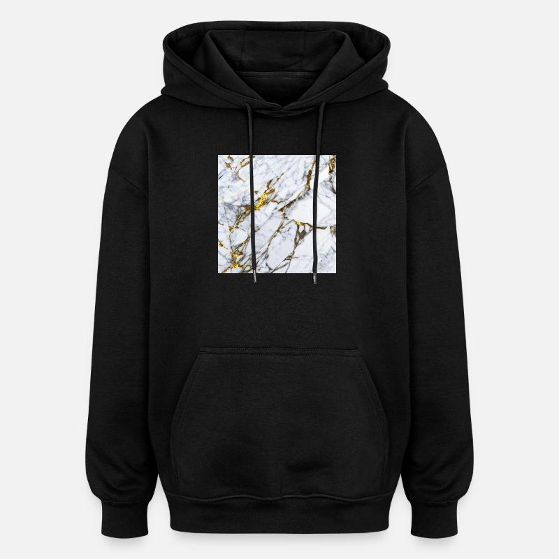 Marble White Gold Texture - Oversized Unisex Hoodie - black