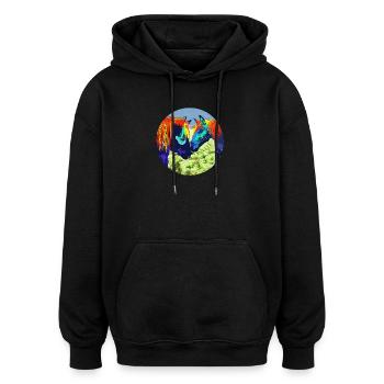 Couple de chevaux Popart cercle design - Sweat à capuche oversize unisexe - noir - Devant - Noah (186cm)