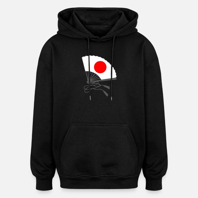 japanflaggen muster, japanischer fächer - Oversized Unisex Hoodie - Schwarz