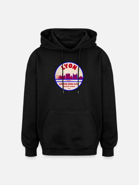 Lyon Vintage Skyline Patch - Oversized Unisex Hoodie - black