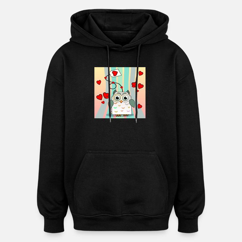Animaux de la Saint-Valentin - Sachets de thé Hiboux - Sweat à capuche oversize unisexe - noir