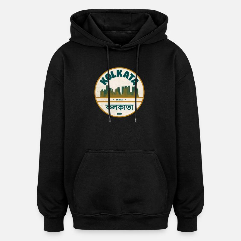Kolkata Skyline Badge - Sweat à capuche oversize unisexe - noir