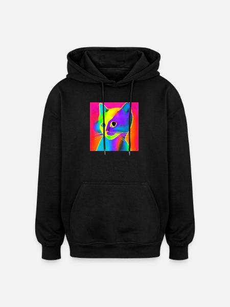 Farbiger Katzenkopf mit Neon-Effekt - Oversized Unisex Hoodie - Schwarz