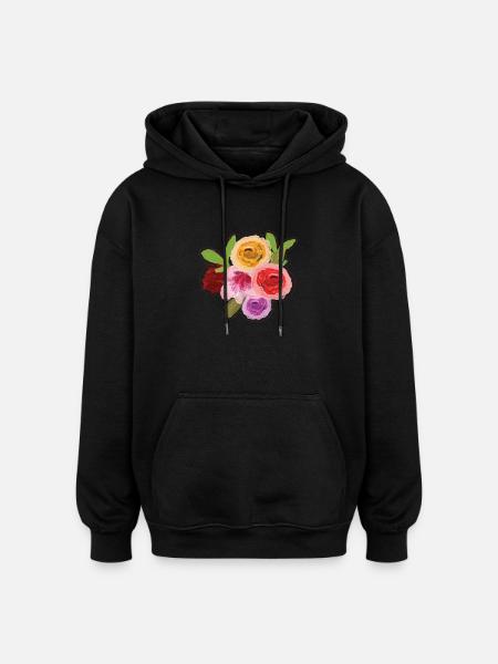 Aquarell Blumen Illustration - Oversized Unisex Hoodie - Schwarz