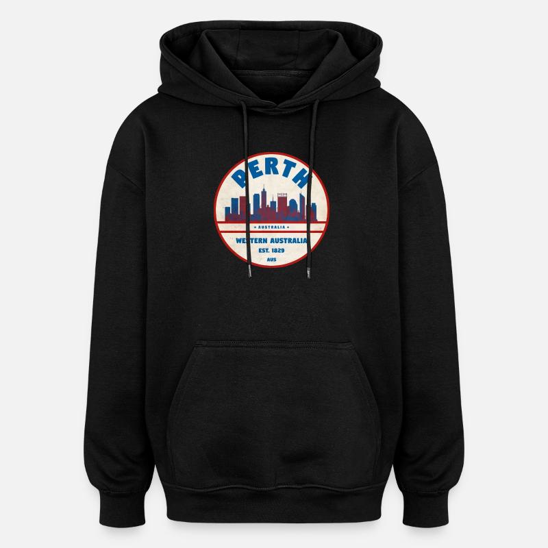 Perth Skyline Rétro AU - Sweat à capuche oversize unisexe - noir
