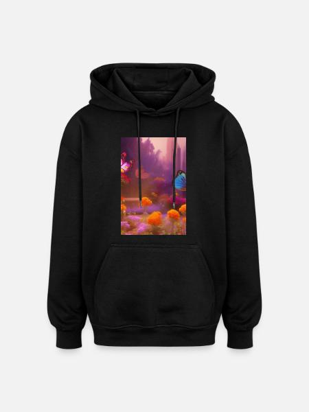 Flowers and butterfly - Oversized Unisex Hoodie - black