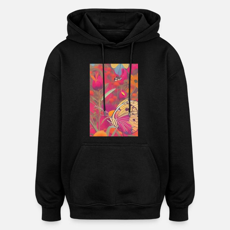 Blumen und Schmetterling - Oversized Unisex Hoodie - Schwarz