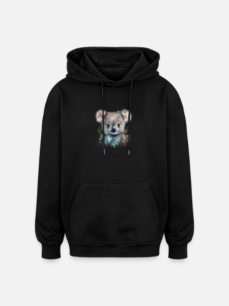 Koala Aquarelle Feuillage - Sweat à capuche oversize unisexe - noir