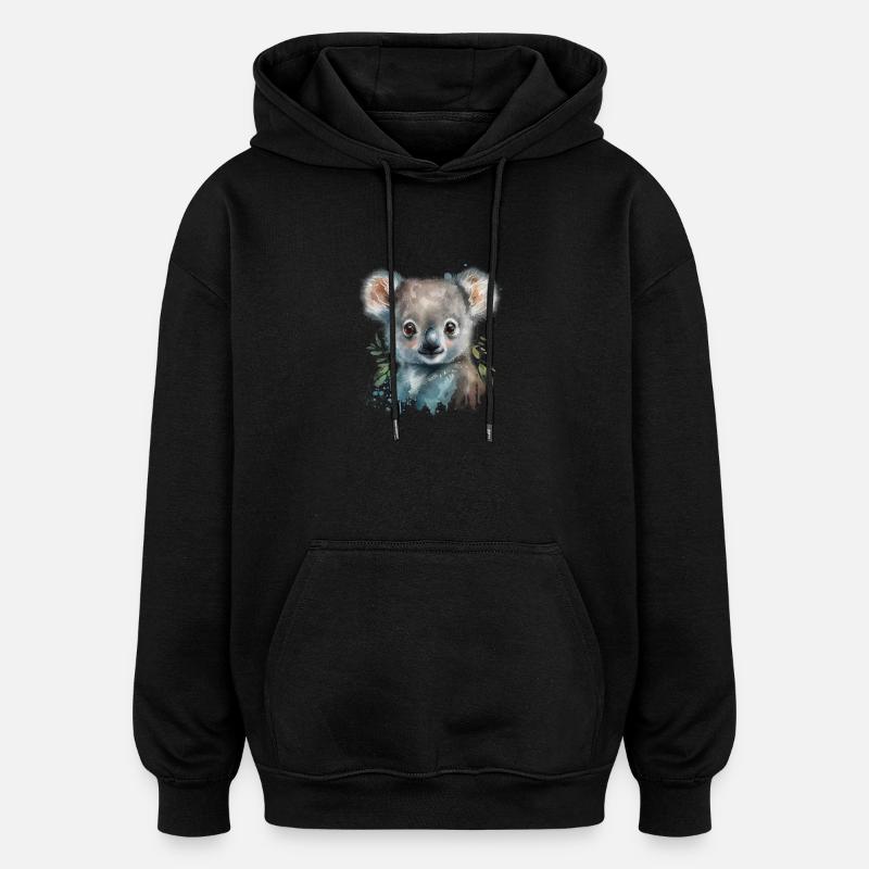 Koala Aquarelle Feuillage - Sweat à capuche oversize unisexe - noir