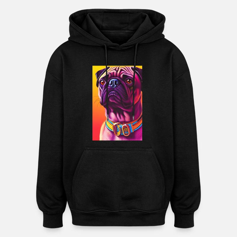Chien carlin - Sweat à capuche oversize unisexe - noir