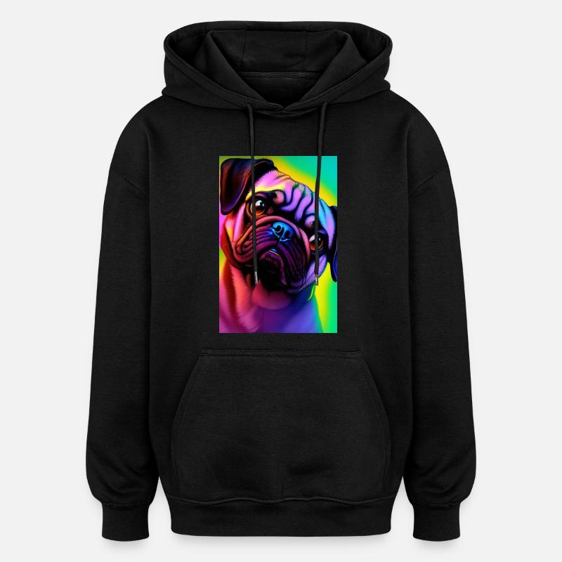 Chien carlin - Sweat à capuche oversize unisexe - noir