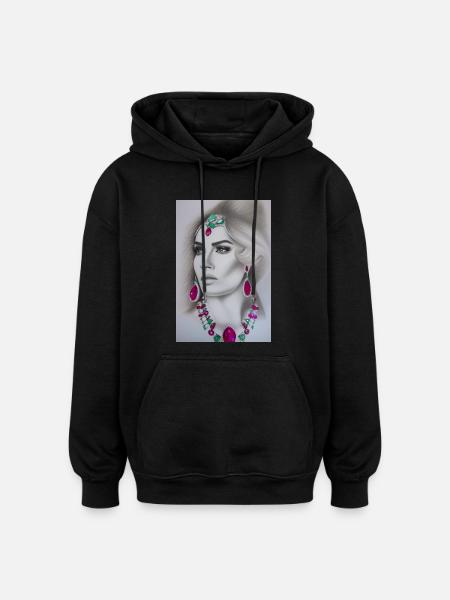 Kvinde med smykker - Oversize unisex hoodie - sort