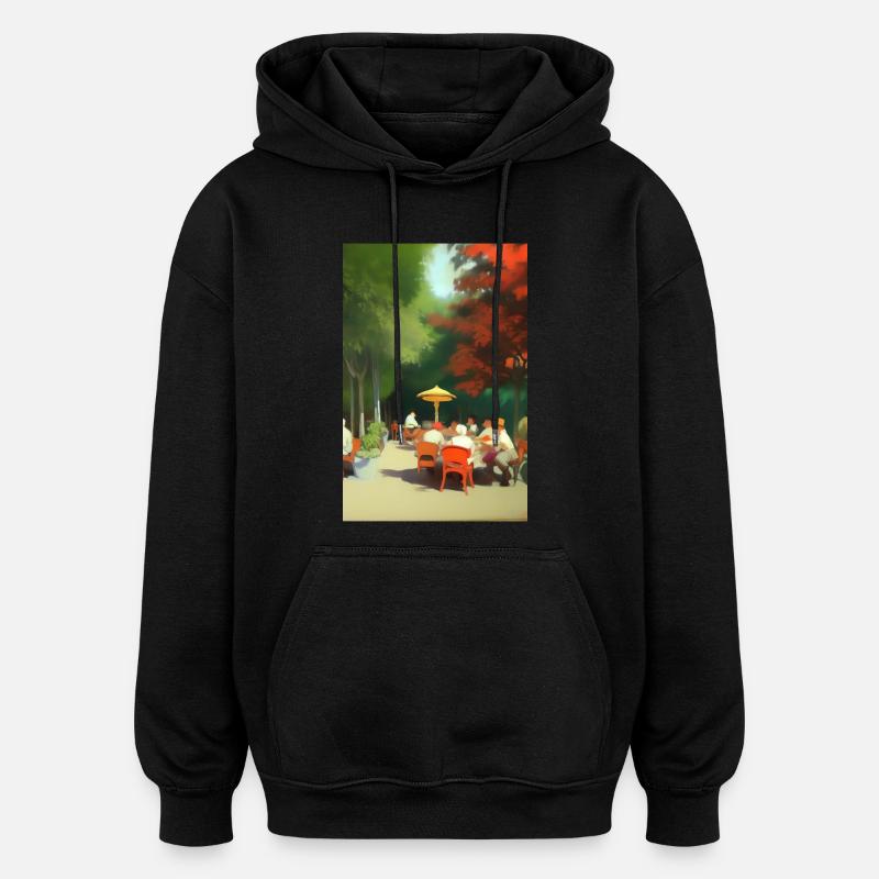 Café asiatique en plein air - Sweat à capuche oversize unisexe - noir