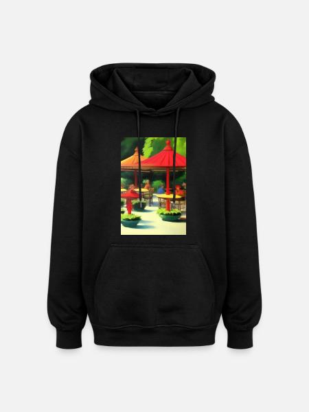 Outdoor Asian Cafe - Oversized Unisex Hoodie - black