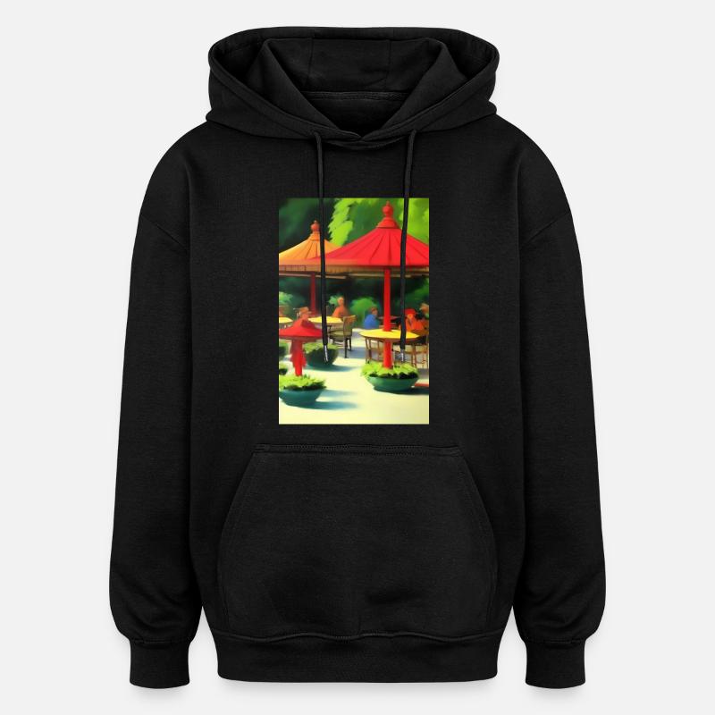 Café asiatique en plein air - Sweat à capuche oversize unisexe - noir