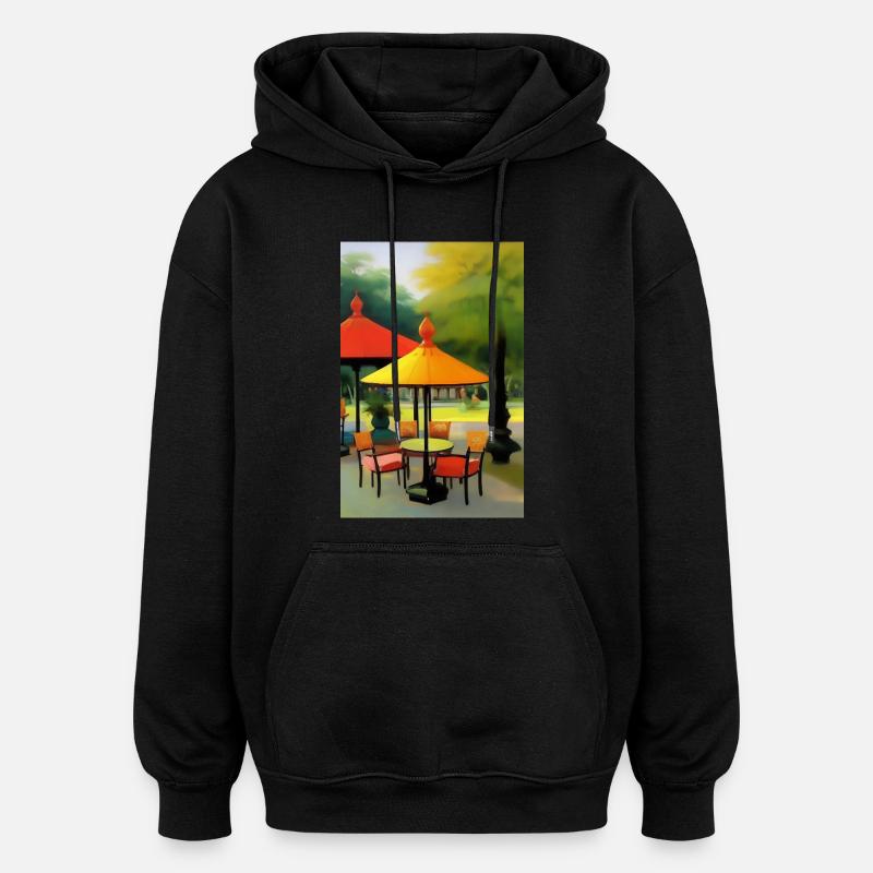 Café asiatique en plein air - Sweat à capuche oversize unisexe - noir