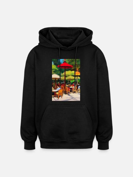 Outdoor Asian Cafe - Oversized Unisex Hoodie - black