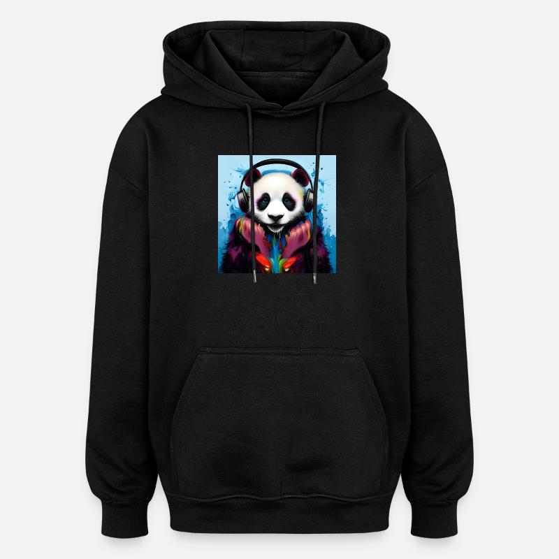 Panda avec casque néon - Sweat à capuche oversize unisexe - noir
