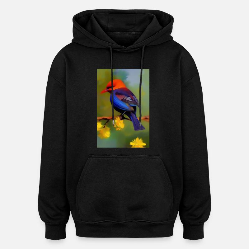 Oiseau sur branche avec fleurs - Sweat à capuche oversize unisexe - noir