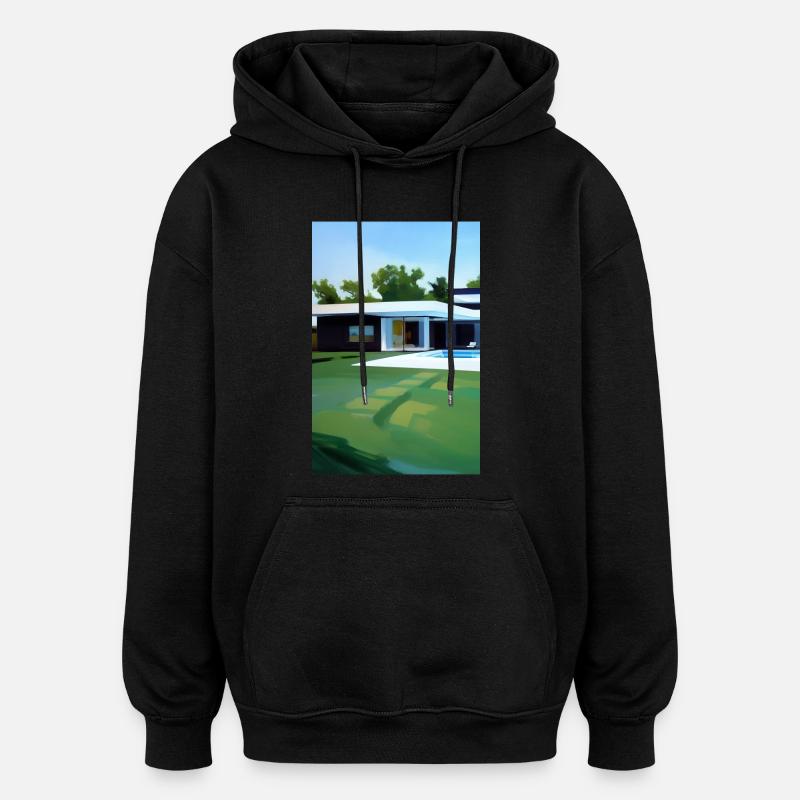 White villa with pool - Oversized Unisex Hoodie - black