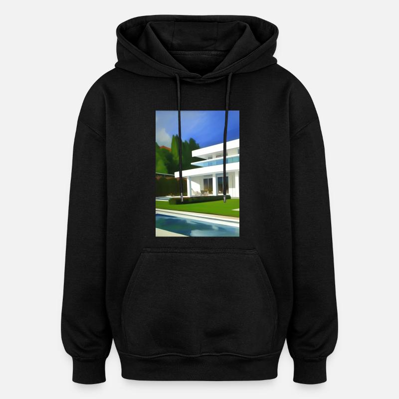 Villa blanche avec piscine - Sweat à capuche oversize unisexe - noir