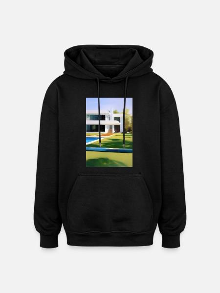 White villa with pool - Oversized Unisex Hoodie - black
