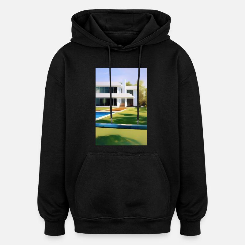 White villa with pool - Oversized Unisex Hoodie - black