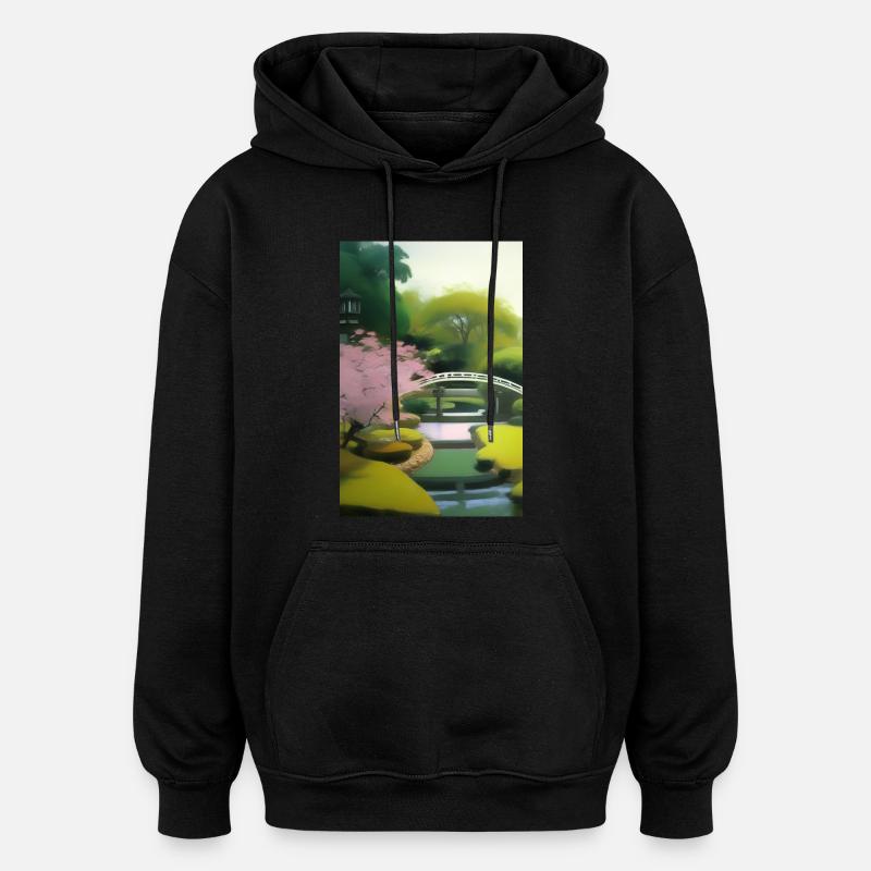 Jardin zen chinois - Sweat à capuche oversize unisexe - noir