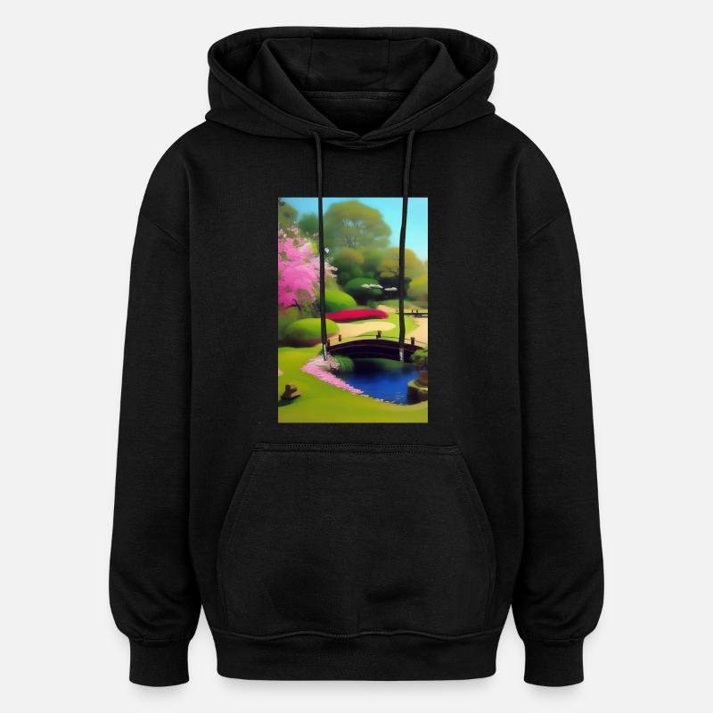 Jardin zen chinois - Sweat à capuche oversize unisexe - noir