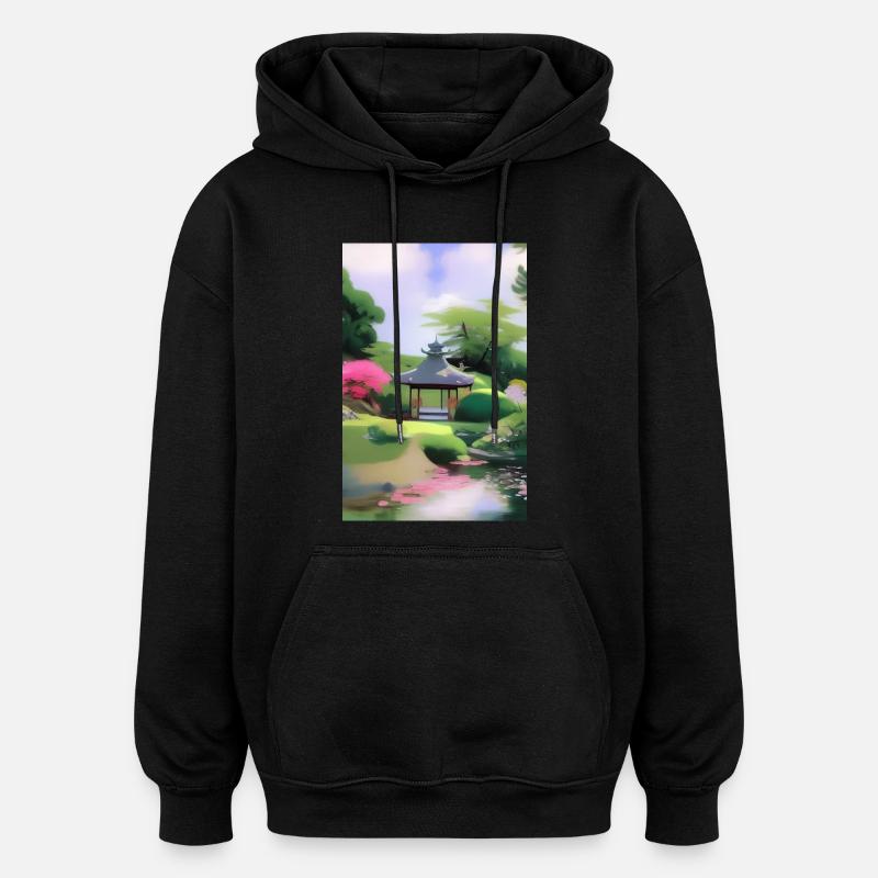 Jardin zen chinois - Sweat à capuche oversize unisexe - noir