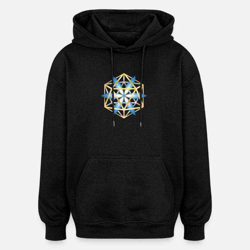 Geometric Mandala Design Blue Gold - Oversized Unisex Hoodie - black