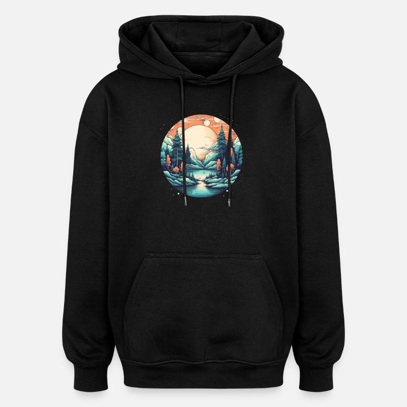 Mondlichtwald am See - Oversized Unisex Hoodie - Schwarz