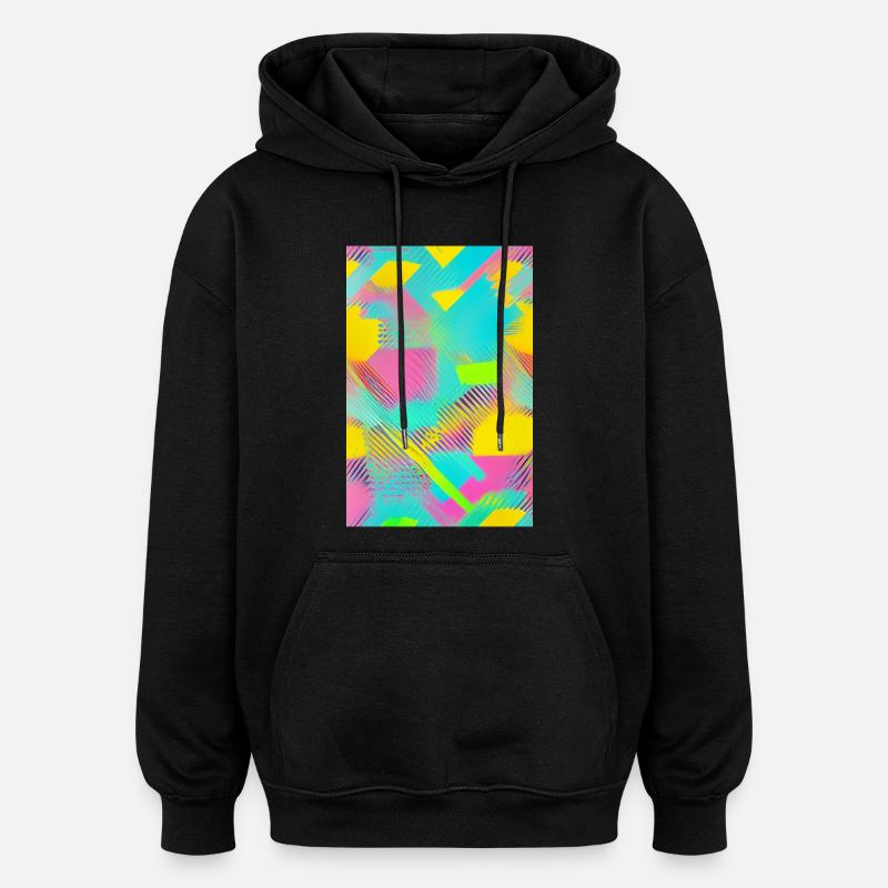 Retro Muster Bunt - Oversized Unisex Hoodie - Schwarz