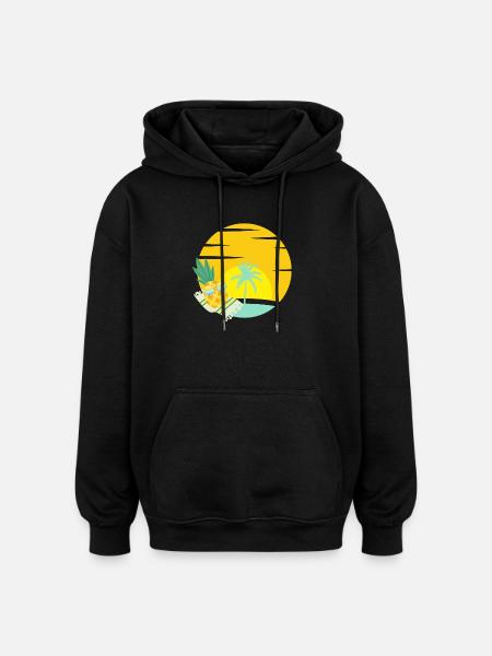 Pineapple with sunglasses on the beach - Oversized Unisex Hoodie - black
