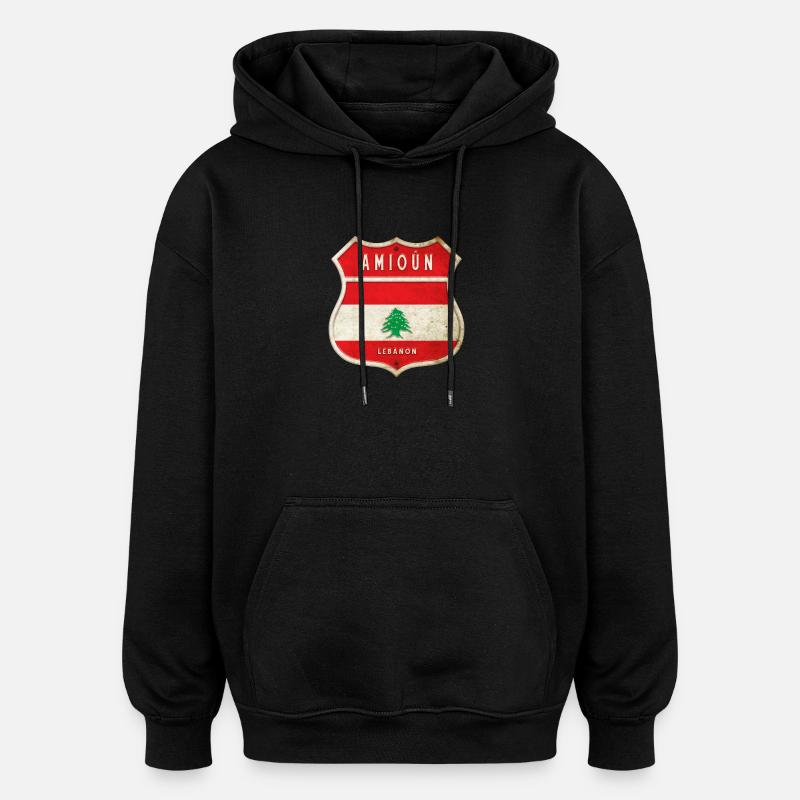 Amioun Liban Armoiries Drapeaux Design - Sweat à capuche oversize unisexe - noir