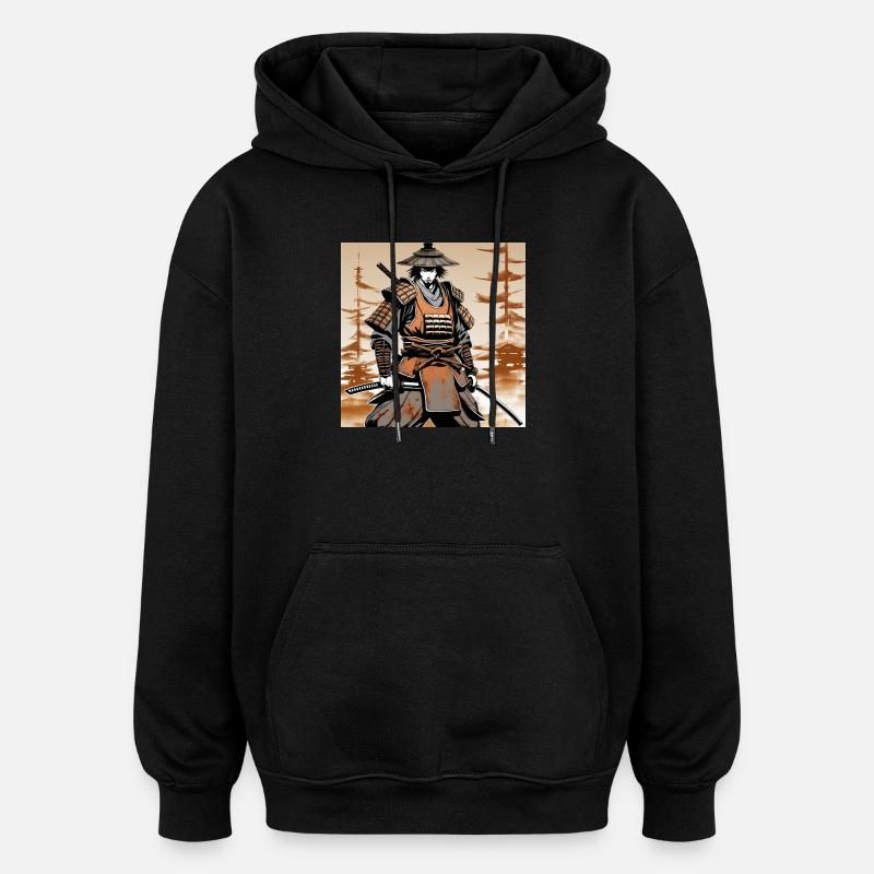 Samurai im Ocker-Rüstungsstil - Oversized Unisex Hoodie - Schwarz