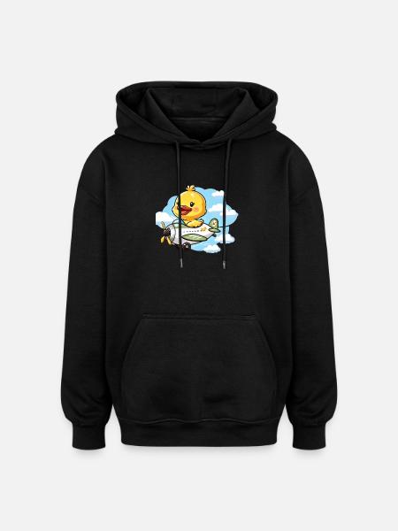 Cute Duck Aviator Design - Oversized Unisex Hoodie - black