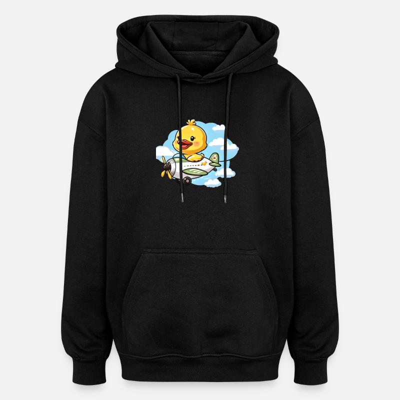 Cute Duck Aviator Design - Oversized Unisex Hoodie - black