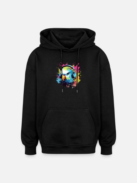 Perruche avec écouteurs Perruches Bird - Sweat à capuche oversize unisexe - noir
