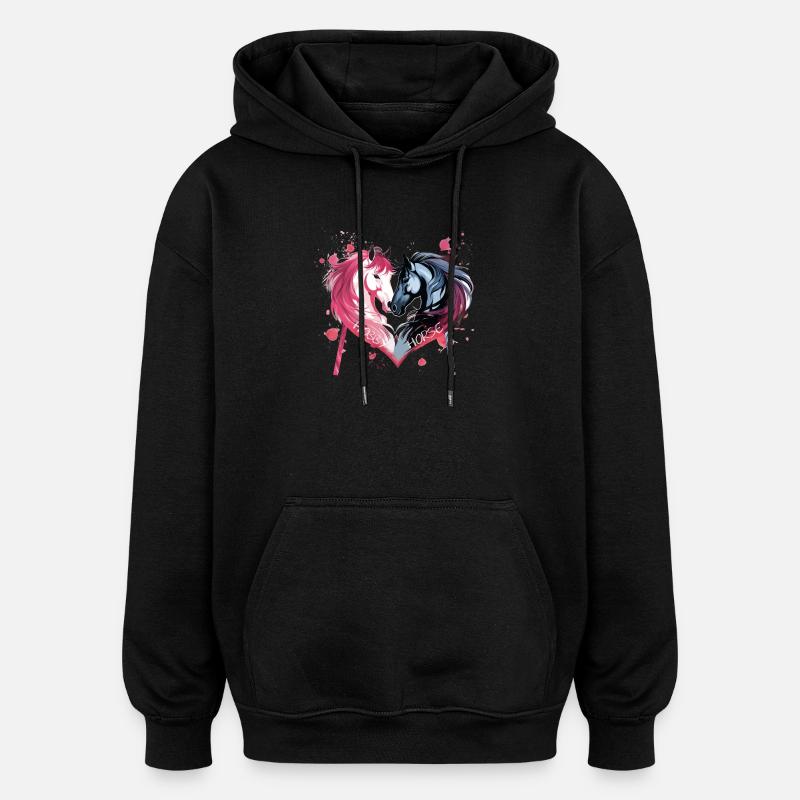 Pferdeköpfe in Herzform - Oversized Unisex Hoodie - Schwarz