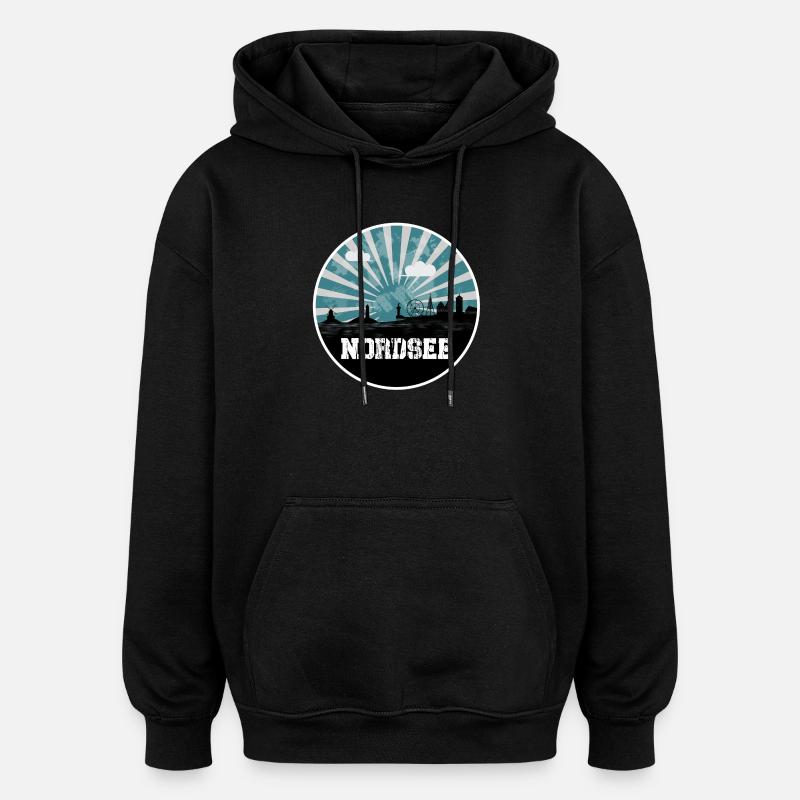Nordsee Blue Hour Skyline - Oversized Unisex Hoodie - Schwarz